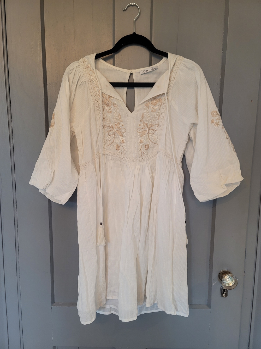 Dex Cream Embroidered Midi Dress